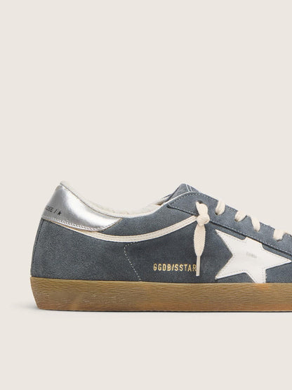 Men's Super-Star in gray suede with white leather star and silver leather heel tab