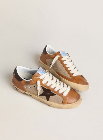 Men's Super-Star LTD in beige wool with brown leather star and camel inserts