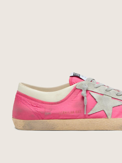 Men’s Super-Star in neon pink nylon with light gray suede star