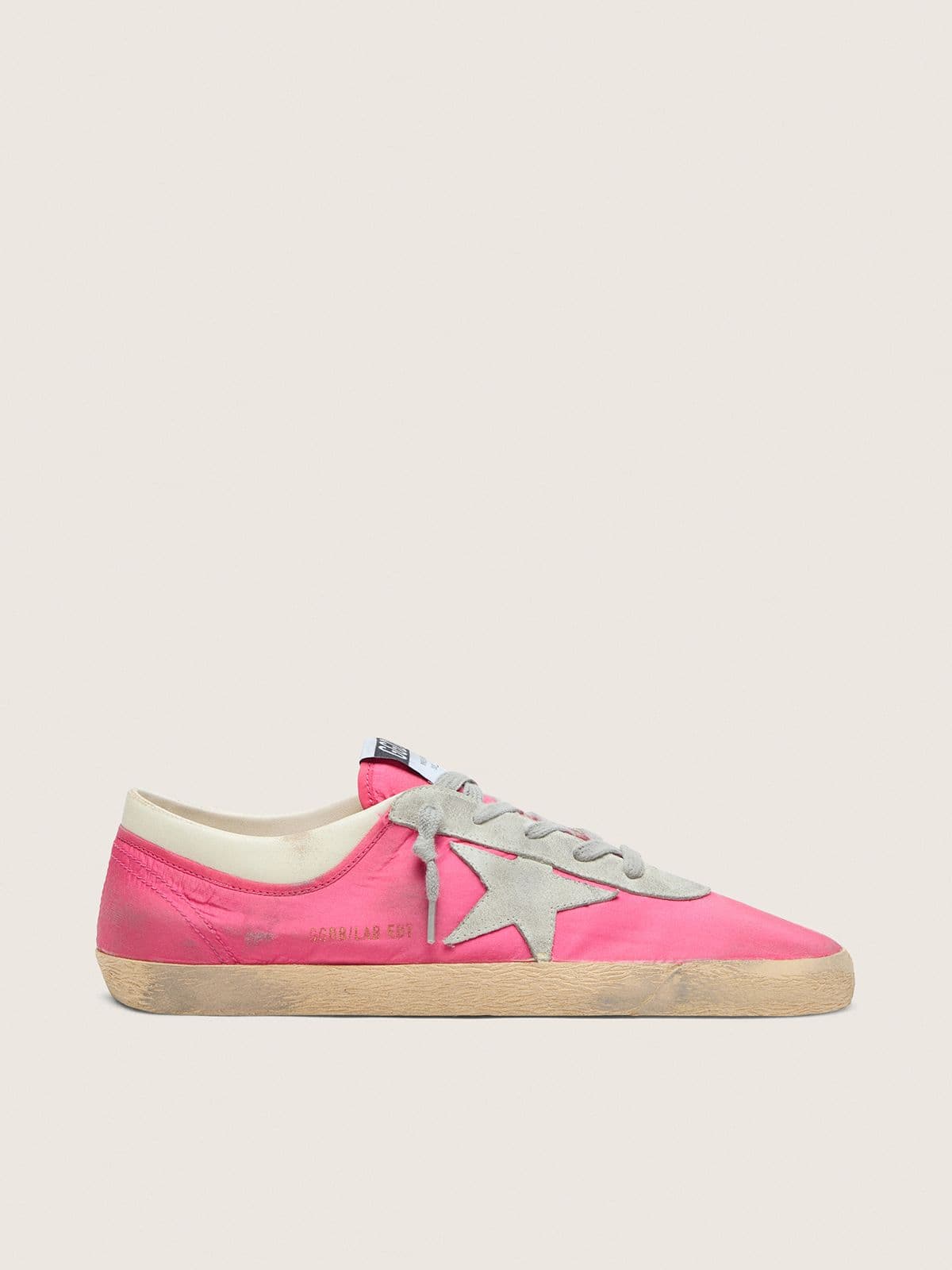 Men’s Super-Star in neon pink nylon with light gray suede star