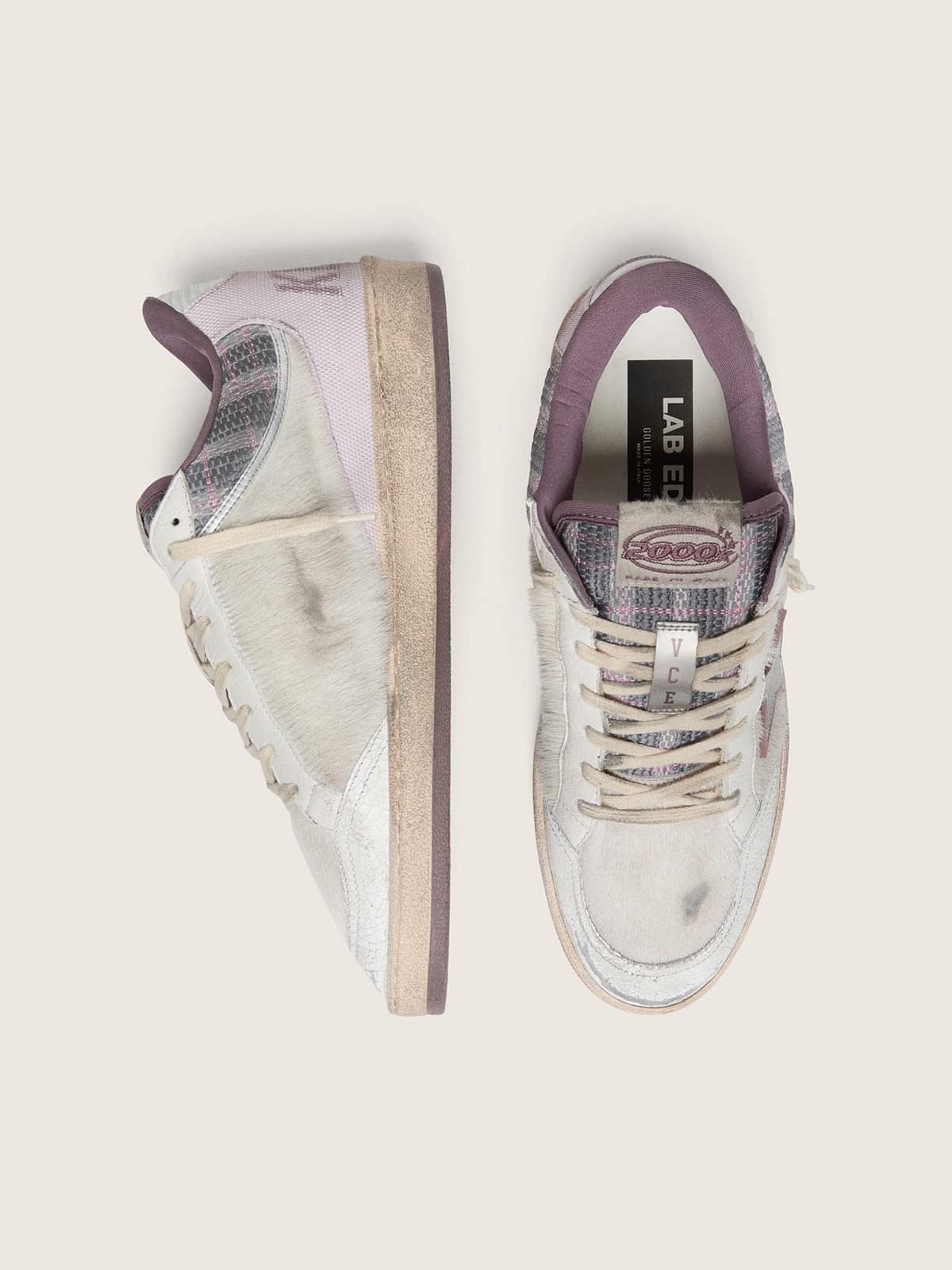 Men’s Ball Star LAB in white nylon and pony skin with silver star and lilac inserts