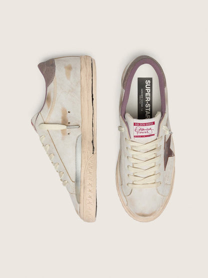 Men’s Super-Star in white leather with burgundy laminated leather star