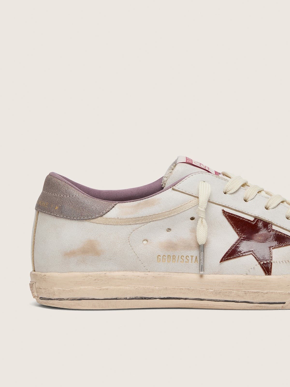 Men’s Super-Star in white leather with burgundy laminated leather star