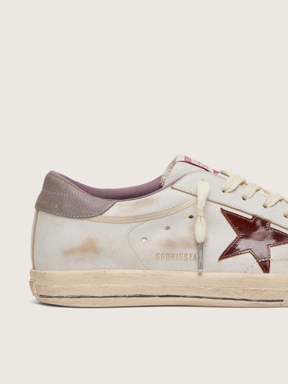 Men’s Super-Star in white leather with burgundy laminated leather star