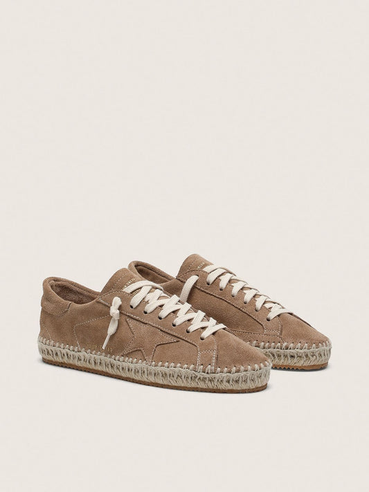 Men’s Super-Star in tobacco suede with beige suede star and rope sole