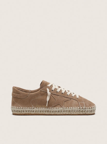 Men’s Super-Star in tobacco suede with beige suede star and rope sole