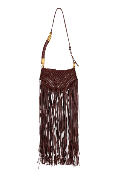 Fringed Ébène Hobo Mini bag in woven leather