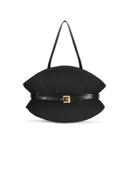 Shuffle Medium bag in calfskin leather and raffia