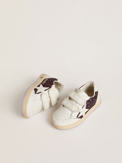 Teen Ball Star in purple glitter with white leather star and heel tab