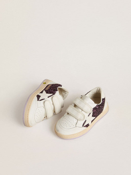 Teen Ball Star in purple glitter with white leather star and heel tab