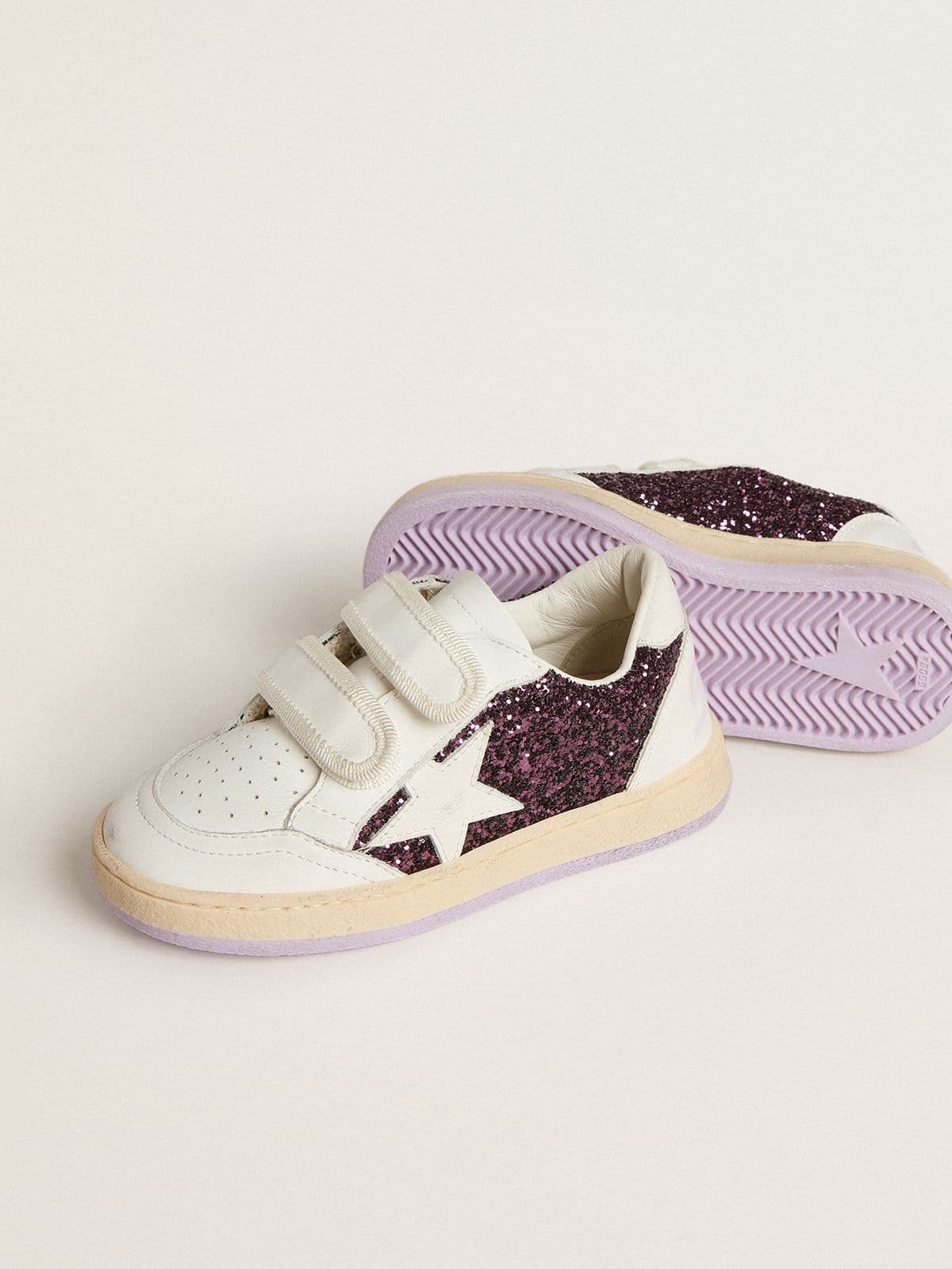 Teen Ball Star in purple glitter with white leather star and heel tab
