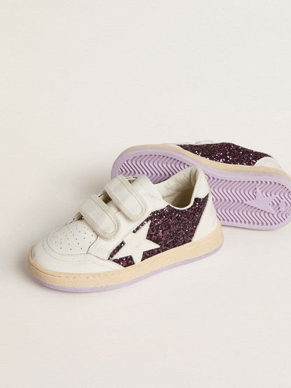Teen Ball Star in purple glitter with white leather star and heel tab