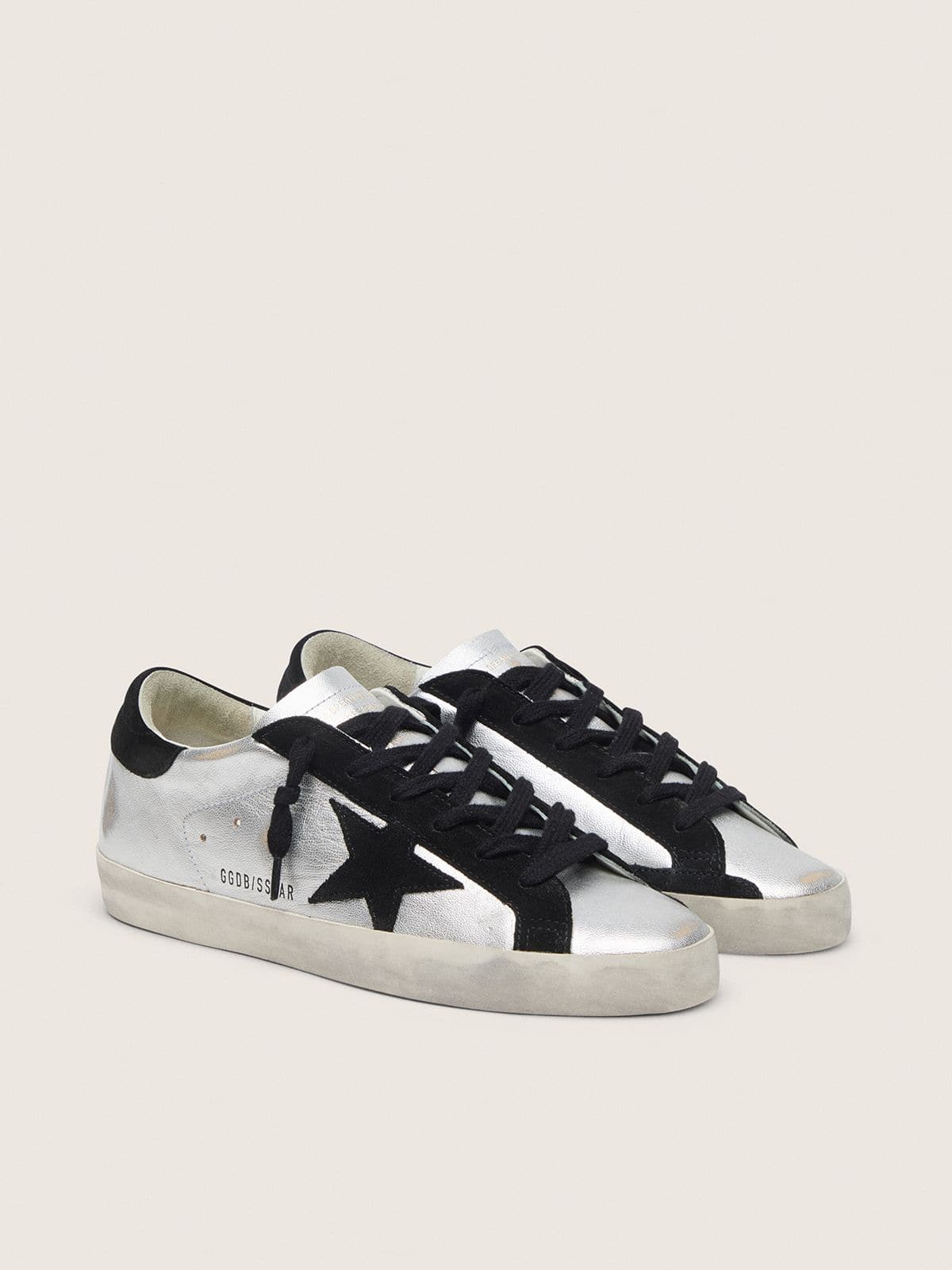 Women's Super-Star in silver leather with contrasting inserts