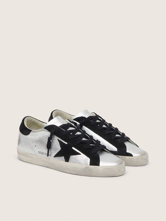 Women's Super-Star in silver leather with contrasting inserts