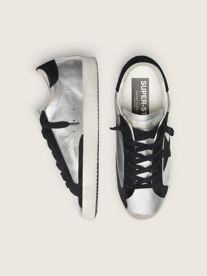 Women's Super-Star in silver leather with contrasting inserts