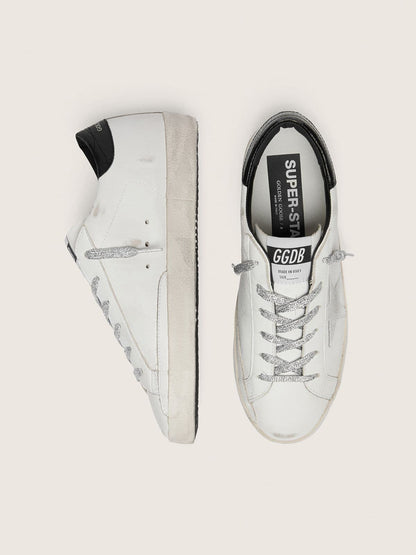 Women's Super-Star with white suede star and black croc-print leather heel tab