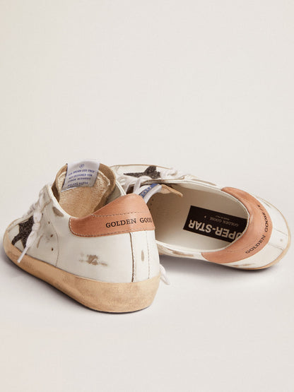 Women's Super-Star with black glitter star and pink heel tab