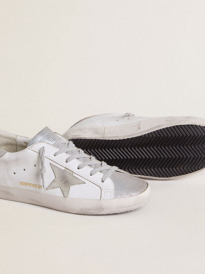 Women’s Super-Star with gray suede star and silver glitter inserts