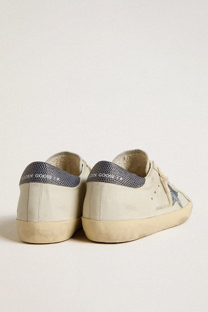 Super-Star  with cream-colored leather star with Swarovski crystals and blue leather heel tab with l