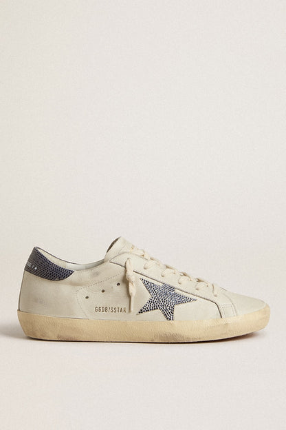 Super-Star  with cream-colored leather star with Swarovski crystals and blue leather heel tab with l