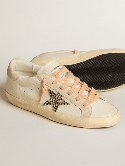 Super-Star LTD in leather with beige suede star with Swarovski studs