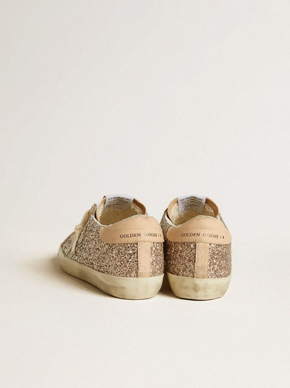 Women’s Super-Star in silver glitter with leather star and heel tab