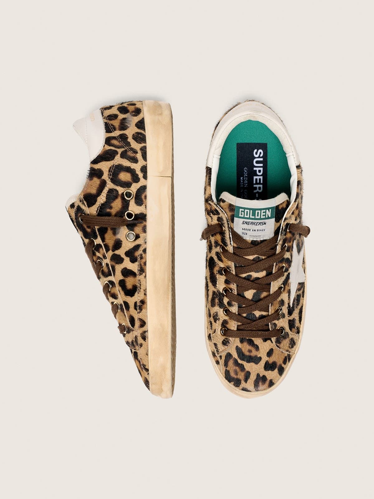 Women’s Super-Star  in leopard-print pony skin with leather star and heel tab