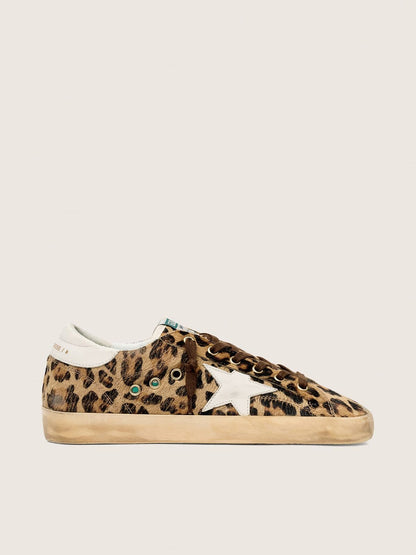 Women’s Super-Star  in leopard-print pony skin with leather star and heel tab
