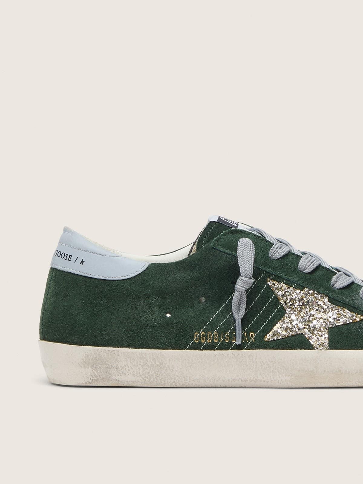 Women's Super-Star in green suede, silver glitter star and leather heel tab