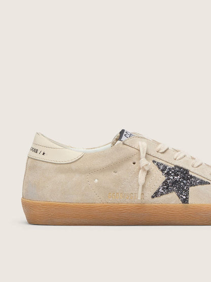 Women's Super-Star in ice-gray suede with silver glitter star and leather heel tab