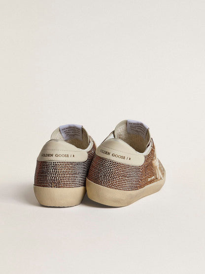 Super-Star in beige suede and multicolored crystals with cream-colored leather star and heel tab