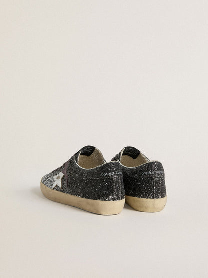 Women's Super Star with glitter upper and silver metallic leather star