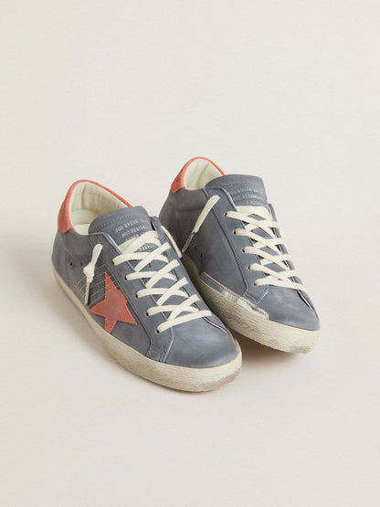 Women's Super Star in blue nubuck with pink suede star and heel tab