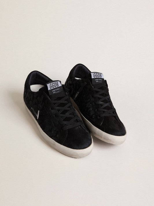 Women's Super-Star in black pony skin with black Swarovski crystals and black suede star