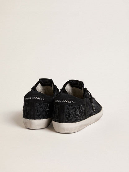 Women's Super-Star in black pony skin with black Swarovski crystals and black suede star