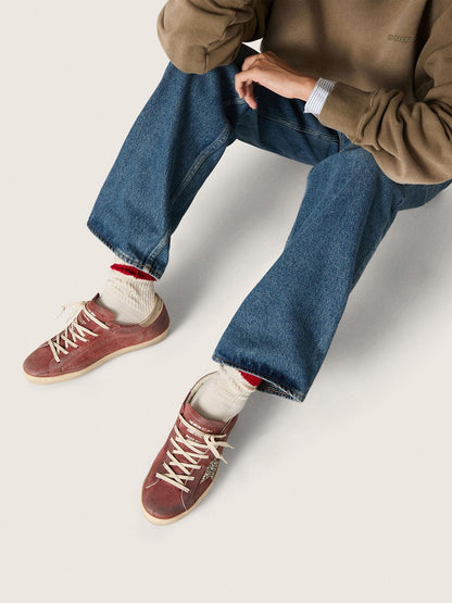 Women's Super-Star LTD in red suede with silver glitter star and laminated leather heel tab