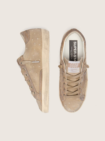 Women’s Super-Star in tobacco canvas with suede star and crystal inserts