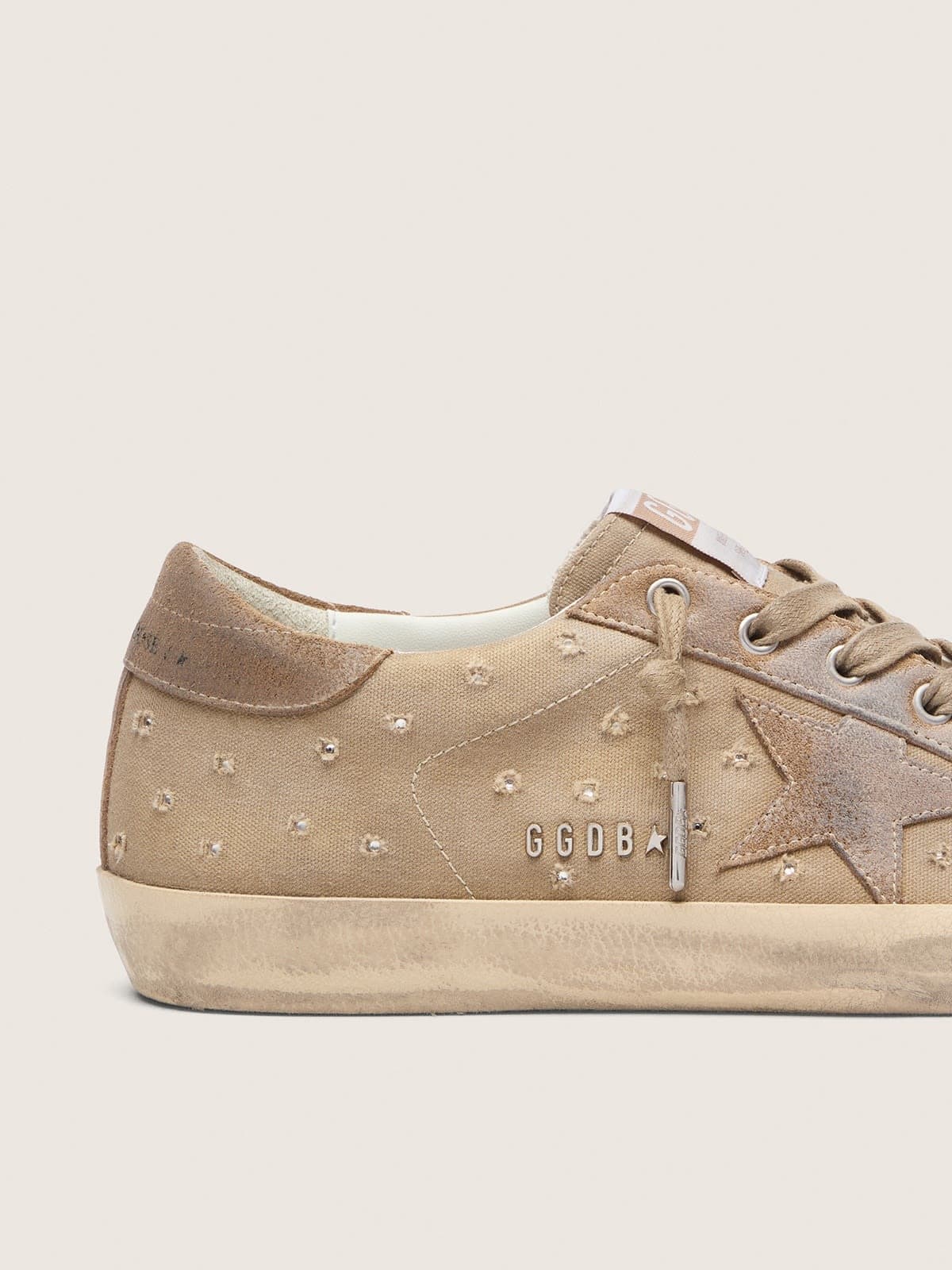 Women’s Super-Star in tobacco canvas with suede star and crystal inserts