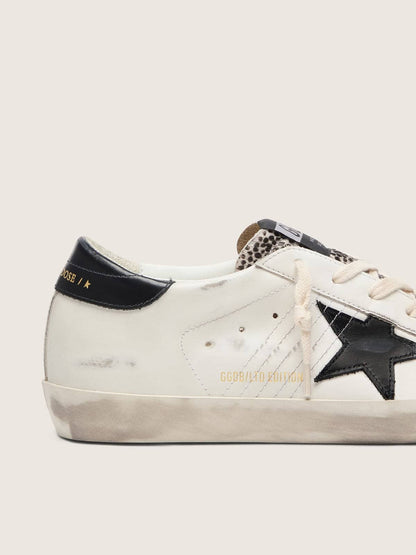Women's Super-Star LTD in white leather with black star and pony skin details