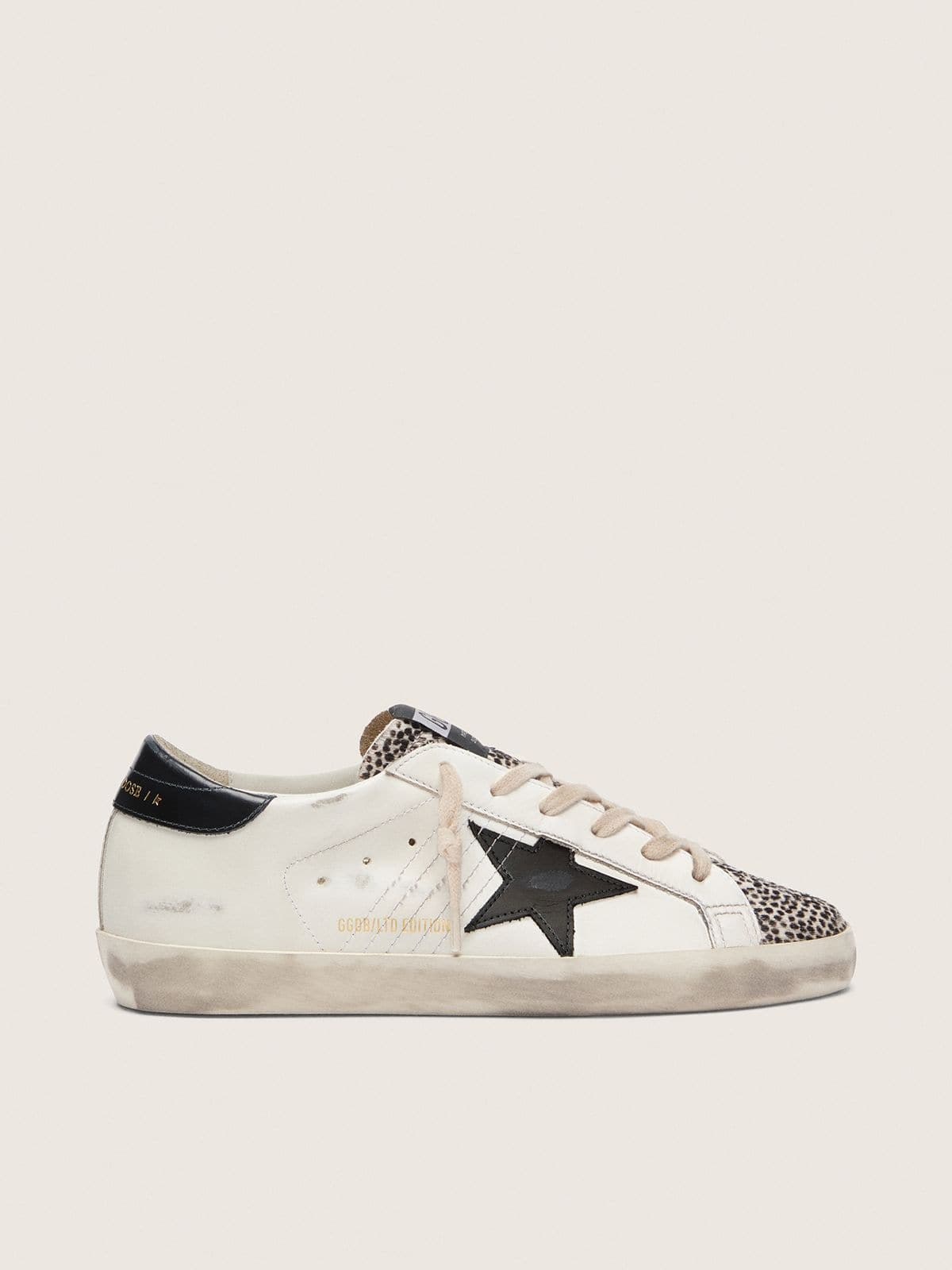 Women's Super-Star LTD in white leather with black star and pony skin details