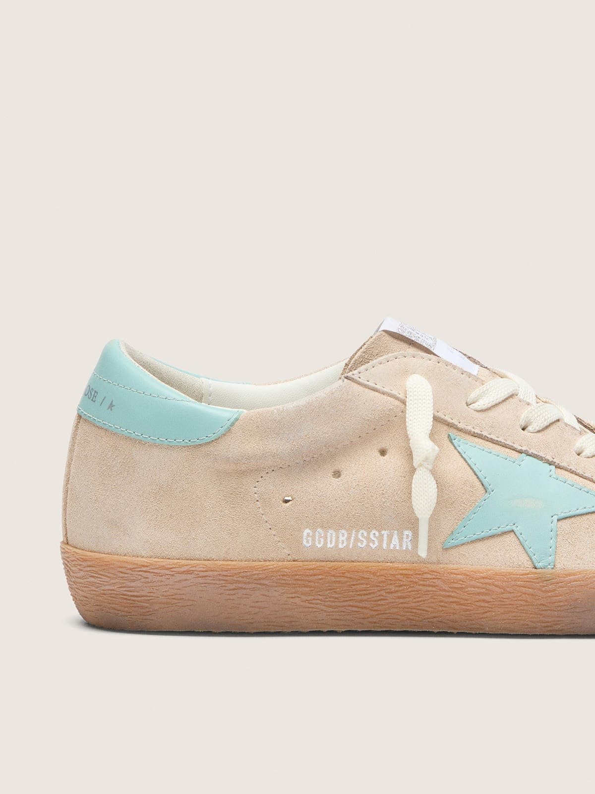 Women’s Super-Star in beige suede with aqua-green star