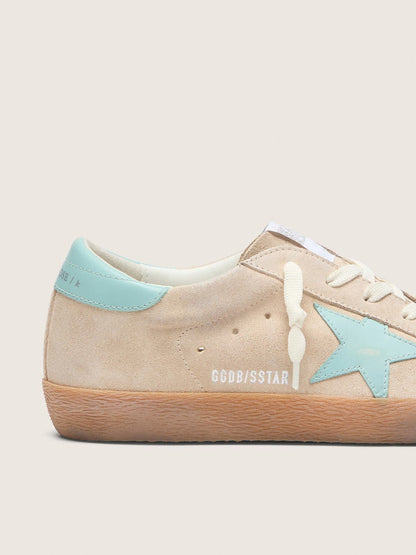 Women’s Super-Star in beige suede with aqua-green star