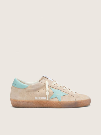 Women’s Super-Star in beige suede with aqua-green star