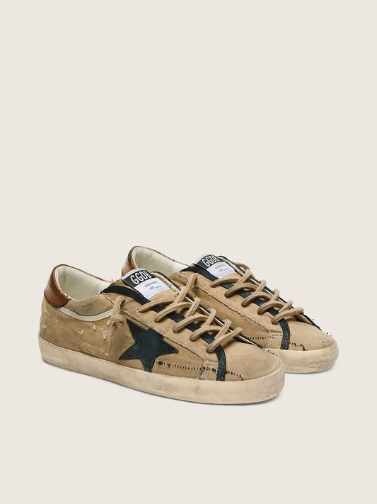 Women's Super-Star LTD in beige canvas with black leather star