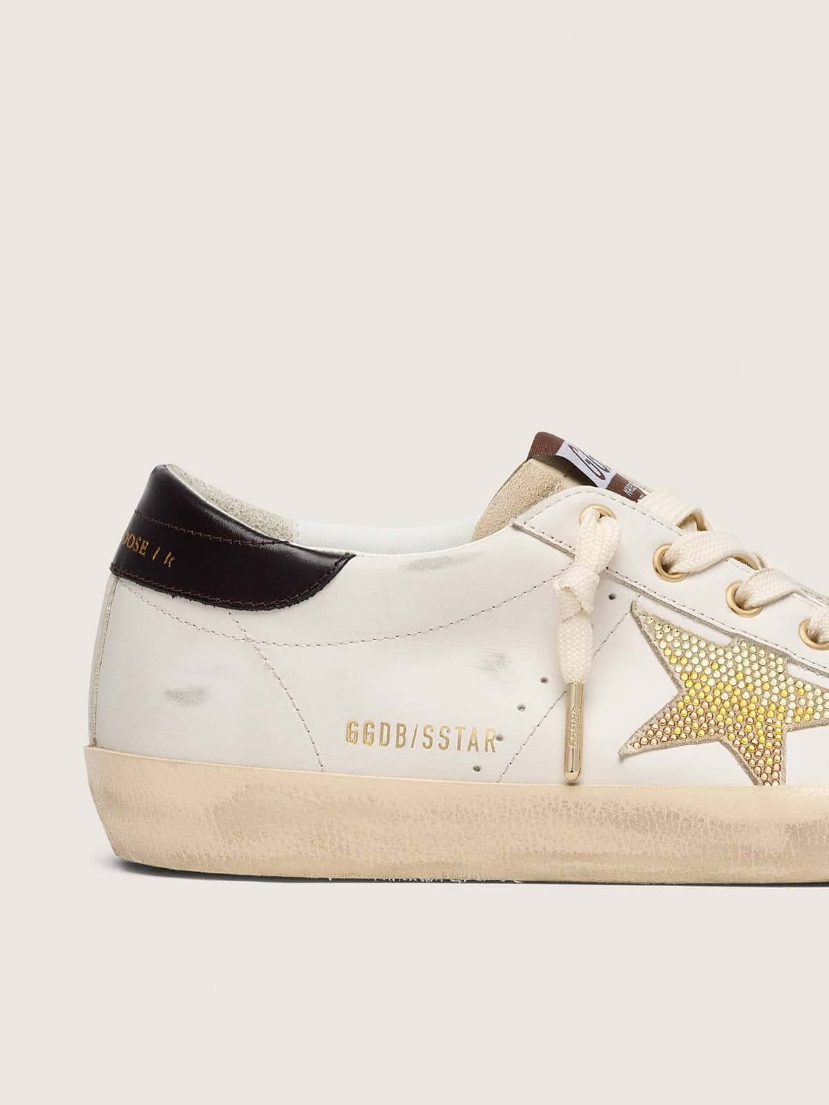 Women's Super-Star in white leather with gold Swarovski star