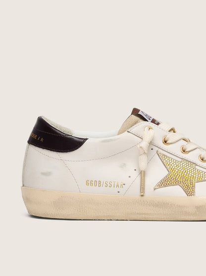 Women's Super-Star in white leather with gold Swarovski star