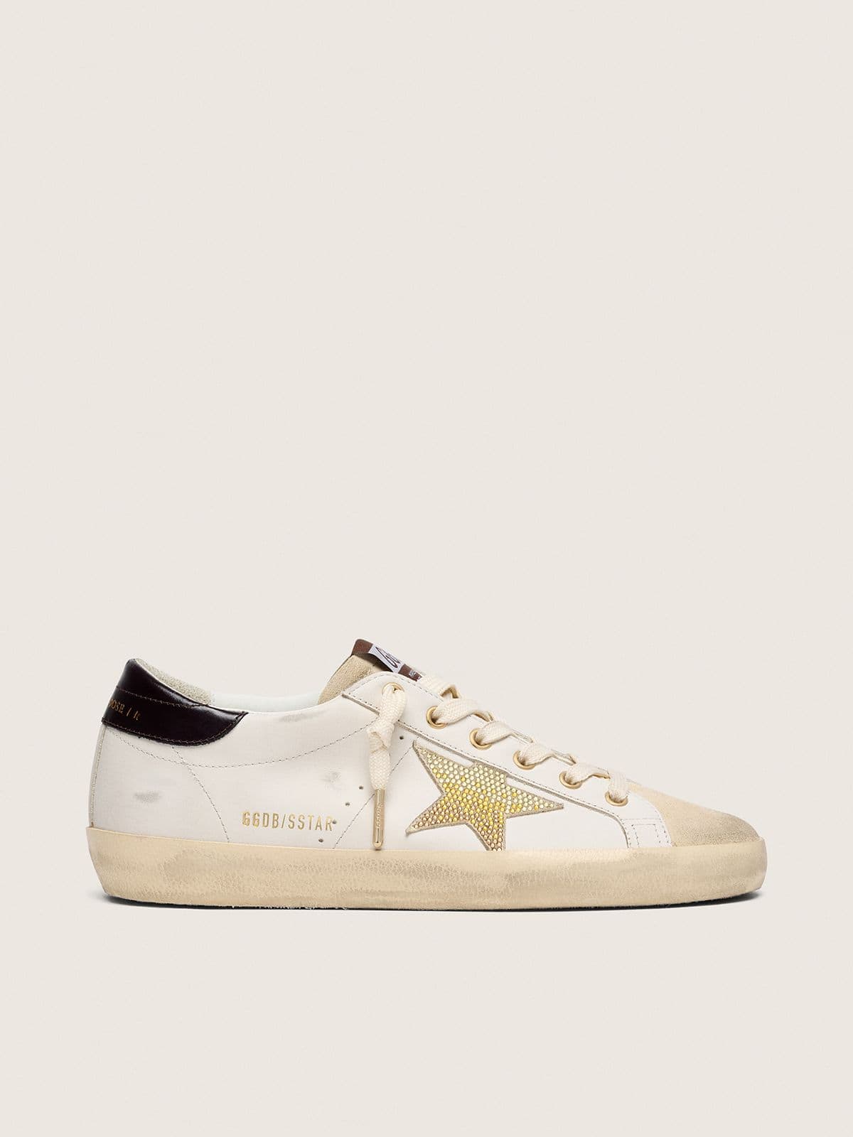 Women's Super-Star in white leather with gold Swarovski star