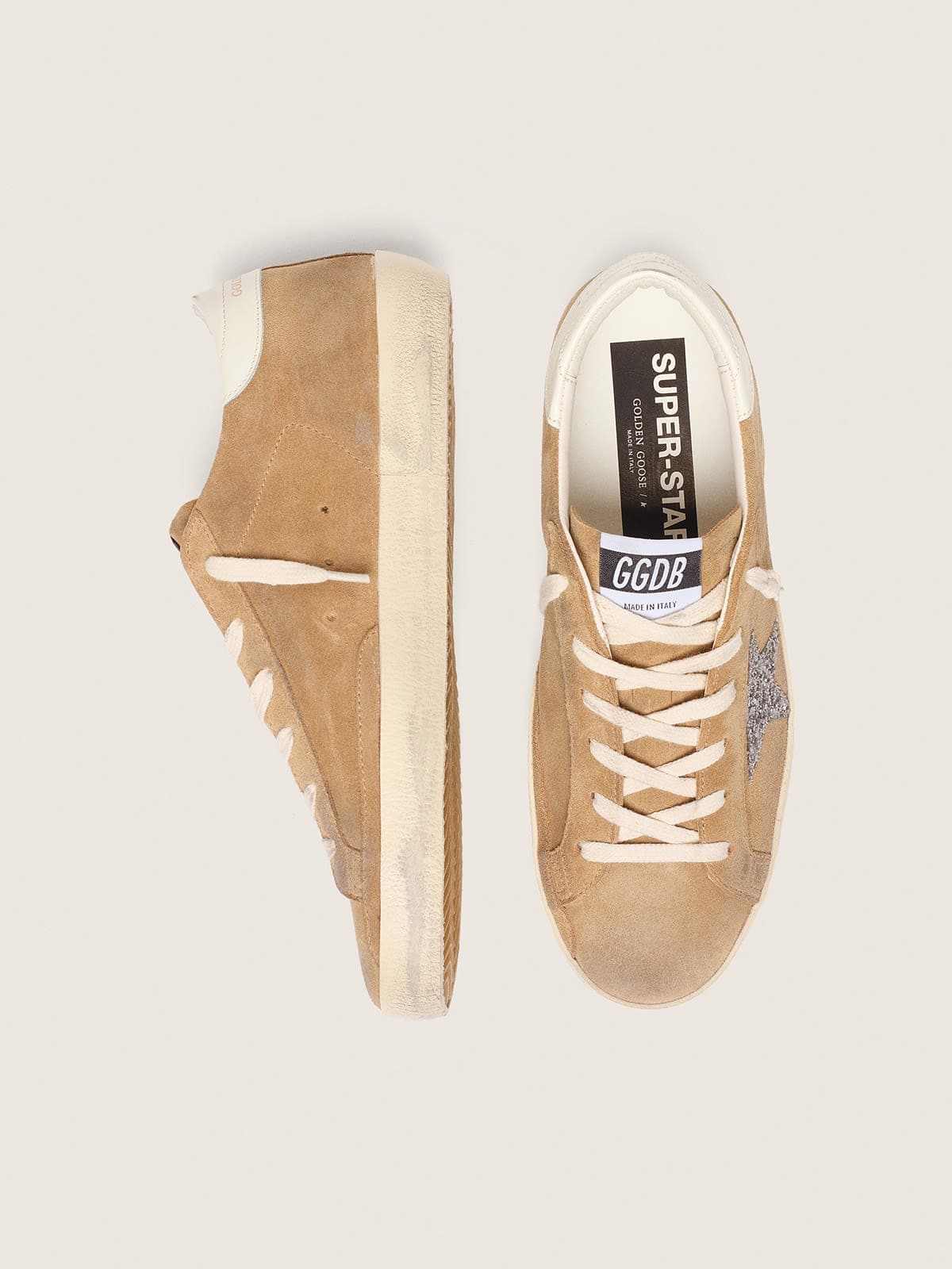 Women’s Super-Star in tobacco suede with silver glitter star