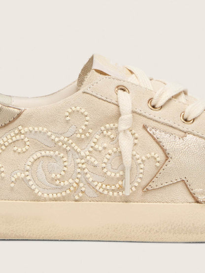 Women's Super-Star LTD in pearl suede with gold star and bead embroidery