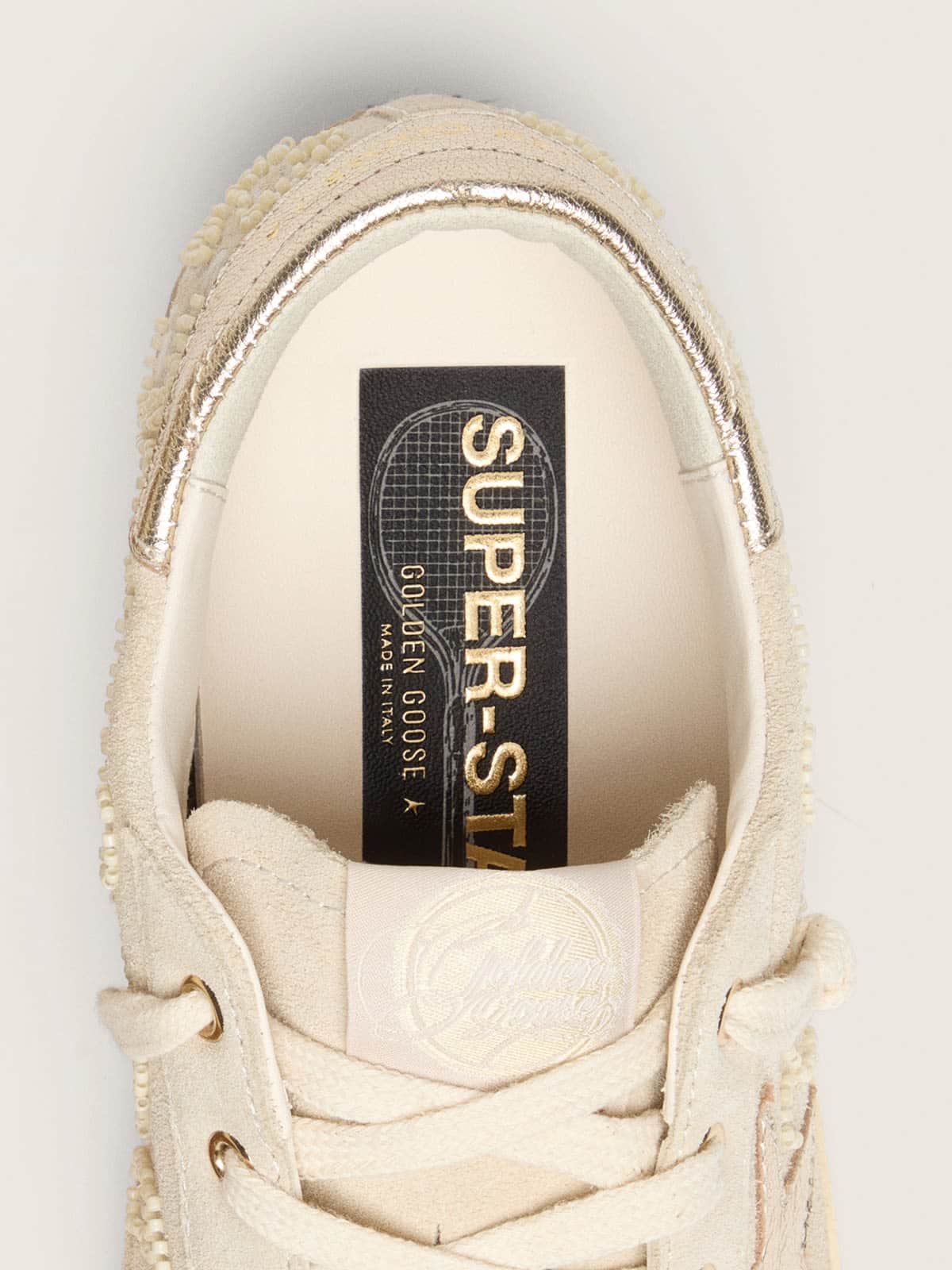 Women's Super-Star LTD in pearl suede with gold star and bead embroidery